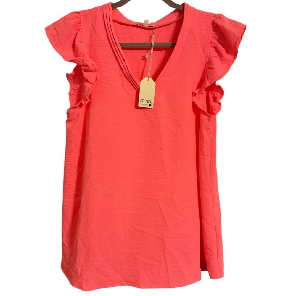 🌺NWT-JODIFL Vibrant Pink Ruffle Sleeve Blouse